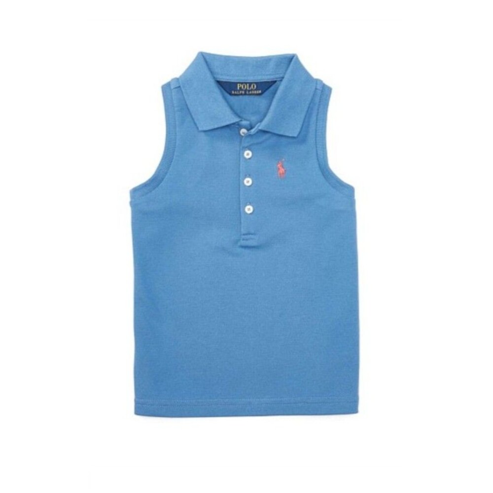Polo Ralph Lauren Girls Stretch Sleeveless Polo Shirt Blue/Pink size Small 7 GUC